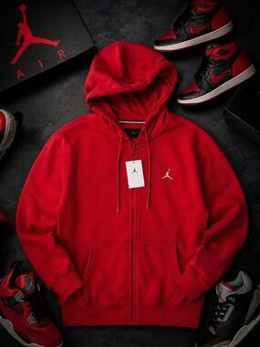 Air Jordan Nike Mens Full Zip Fleece Hoodie Sweatshirt Jacket FV7289 Red 2XL XXL